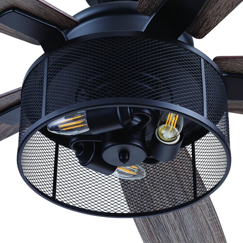 52" Honeywell Carnegie Matte Black Industrial Farmhouse LED Ceiling Fan with Light and Remote Control