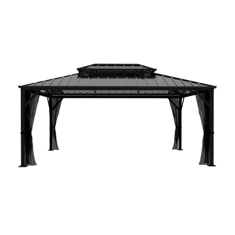 VEIKOUS Aluminum Double Hardtop Gazebo Pergola for Patio, Lawn, and Garden with Removable Netting