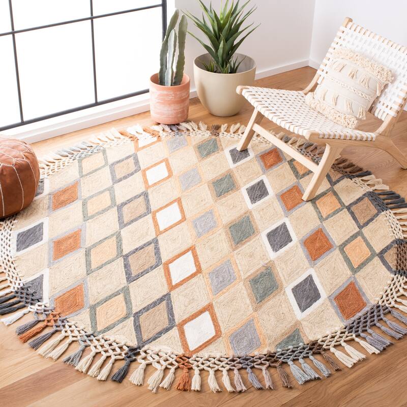 SAFAVIEH Handmade Sahara Alivia Moroccan Jute Rug - 6' Round - Beige/Rust