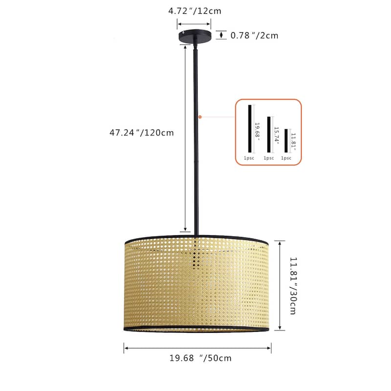 Light Brown Rattan Woven Farmhouse Cylinder Shape Pendant Light