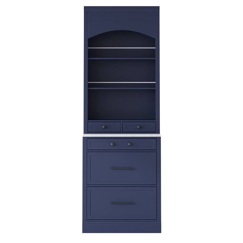 Tall Kitchen Pantry Cabinet, Storage Cabinet with Faux Marble Top, Freestanding Kitchen Hutch with 5 Drawers & Adjustable Shelf