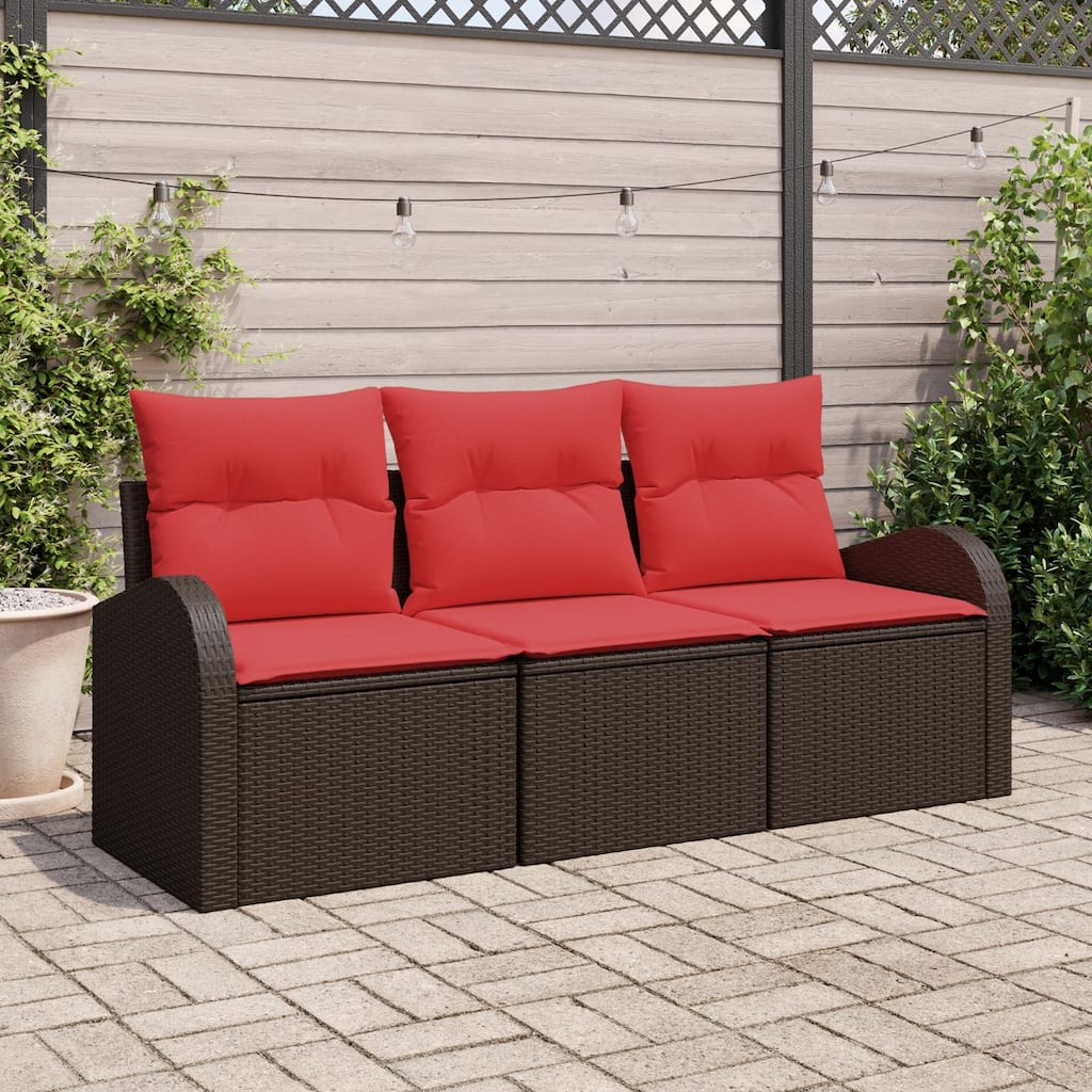 vidaXL 3 Garden Sofa Set with Cushions Black/Brown/Grey Poly Rattan - 70.5 x 24.4 x 27.2