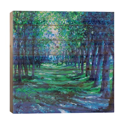Blue Evergreens Print On Wood by Iris Scott - Multi-Color
