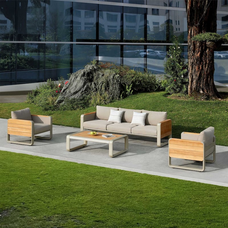 HIGOLD - Nottingham 5 Persons Teak Outdoor Patio Conversation Sofa Set, Amber Powder Coating - Amber