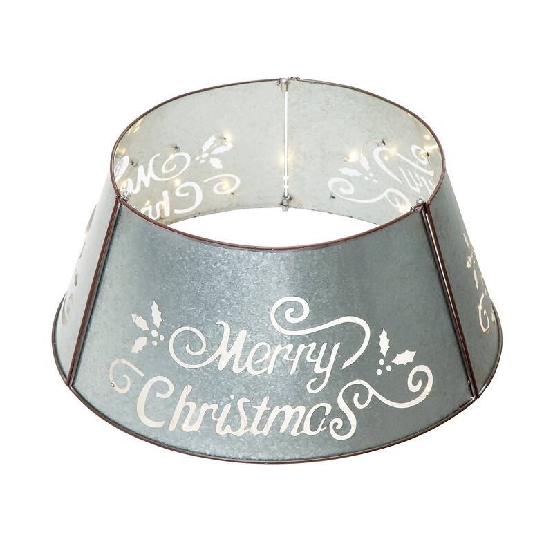 Glitzhome "Merry Christmas" Die-cut Metal Tree Collars with Light String
