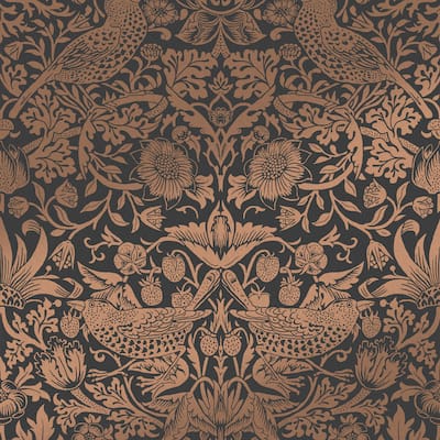 William Morris Strawberry Thief Fibrous Charcoal Wallpaper