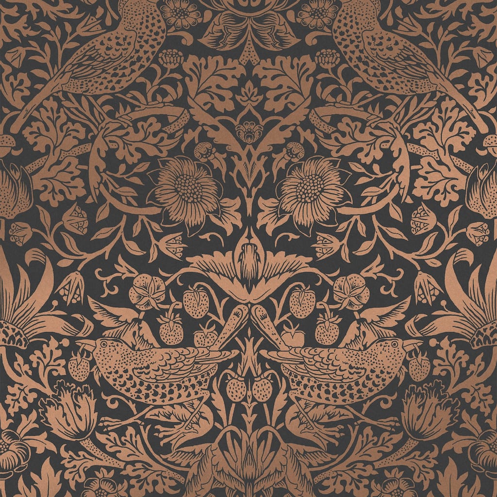 William Morris Strawberry Thief Fibrous Charcoal Wallpaper