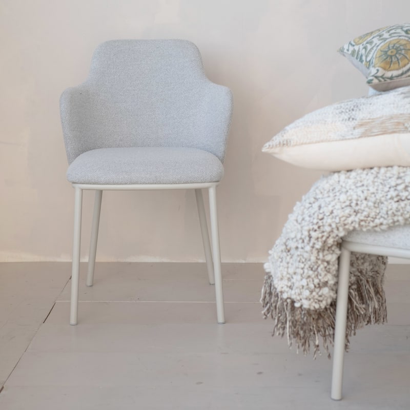 Mélange Fabric Upholstered Dining Chair with Metal Powder Coated Legs