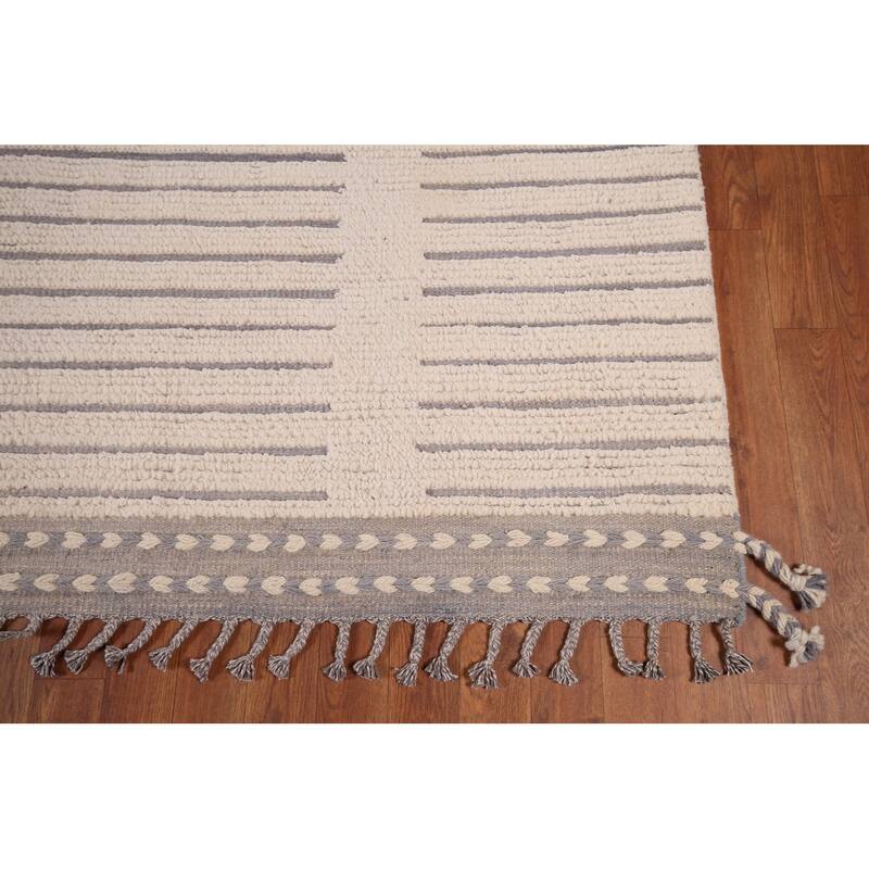 Earth Tone Moroccan Modern Area Rug Hand-Knotted Wool Carpet - 9'0" x 12'10"