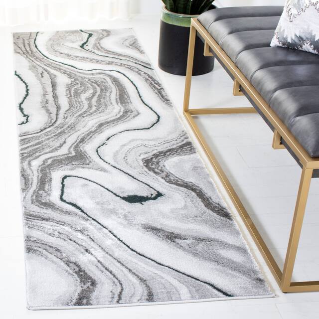 SAFAVIEH Craft Clytie Modern Abstract Marble Pattern Rug - 2'3" x 6' Runner - Grey/Green