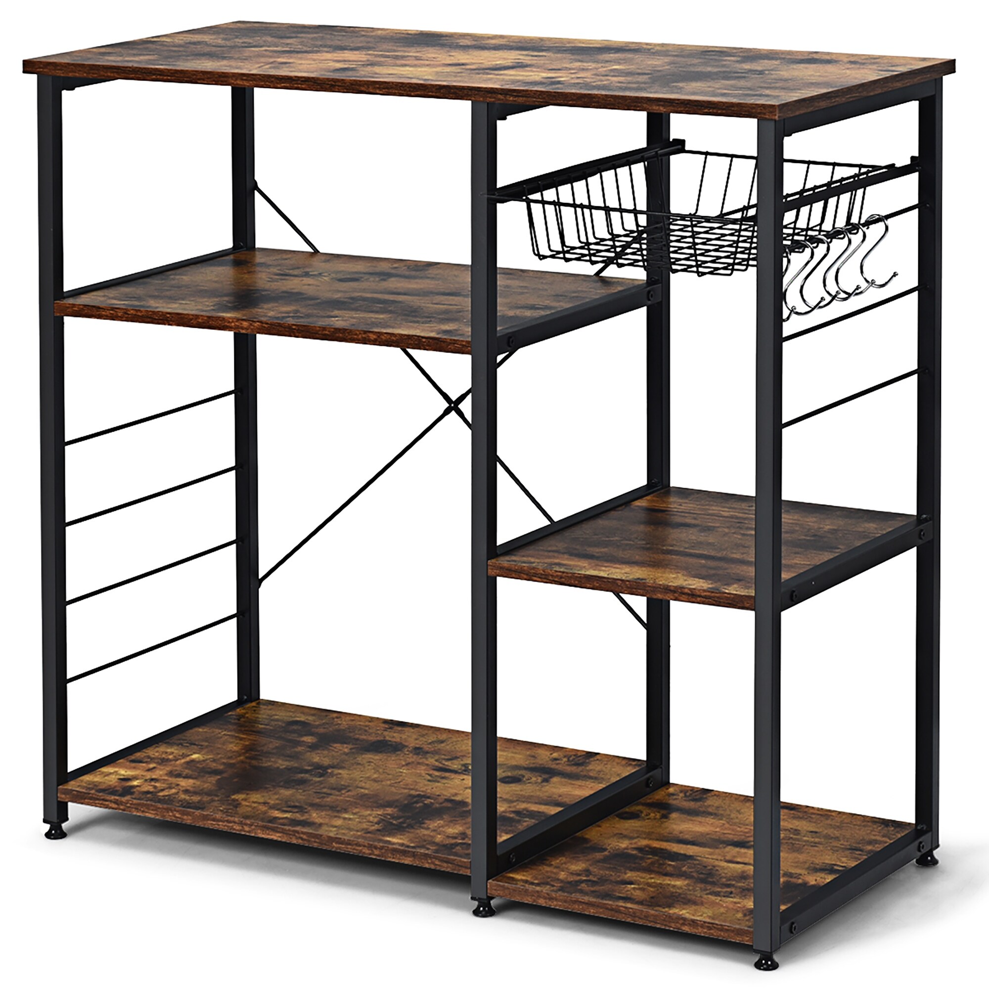 Costway 3-Tier Kitchen Baker's Rack Microwave Oven Stand Storage Shelf w/10  Hook