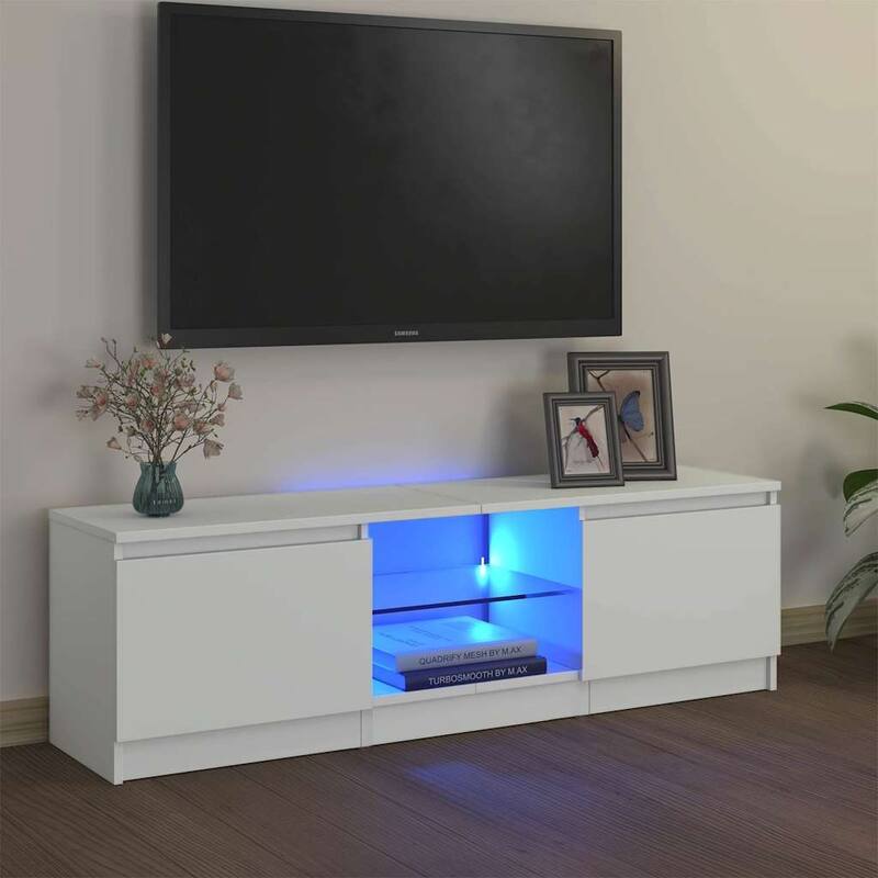 vidaXL TV Cabinet White Engineered wood, Tempered glass 47.2 in length - 47.2" x 12" x 14"