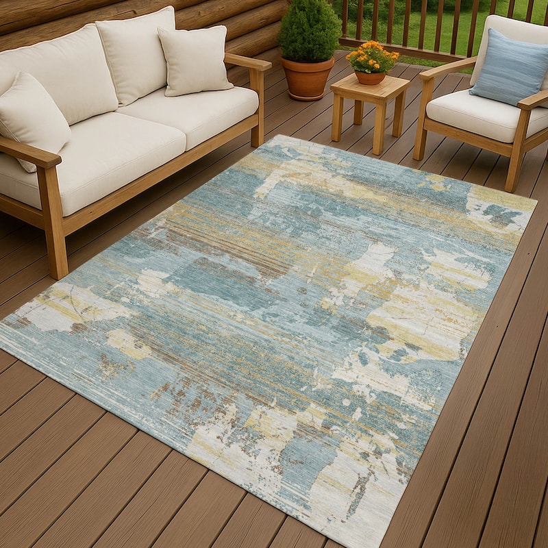 Machine Washable Indoor/ Outdoor Chic Veta Chantille Rug - Teal - 8' x 10'
