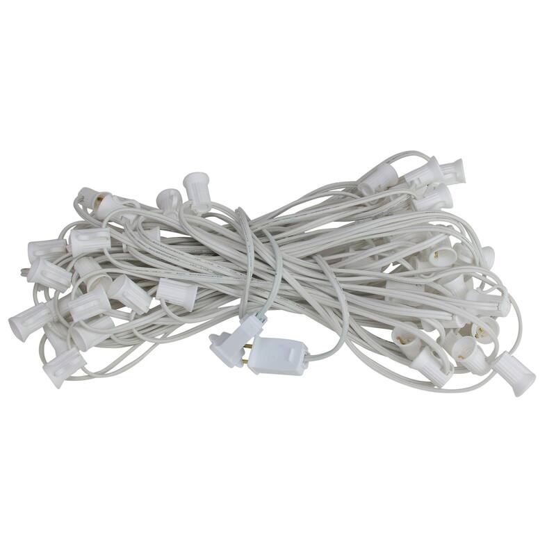 Commercial Grade C7 Christmas Light Socket Set - 50' White Wire - 18 Gauge