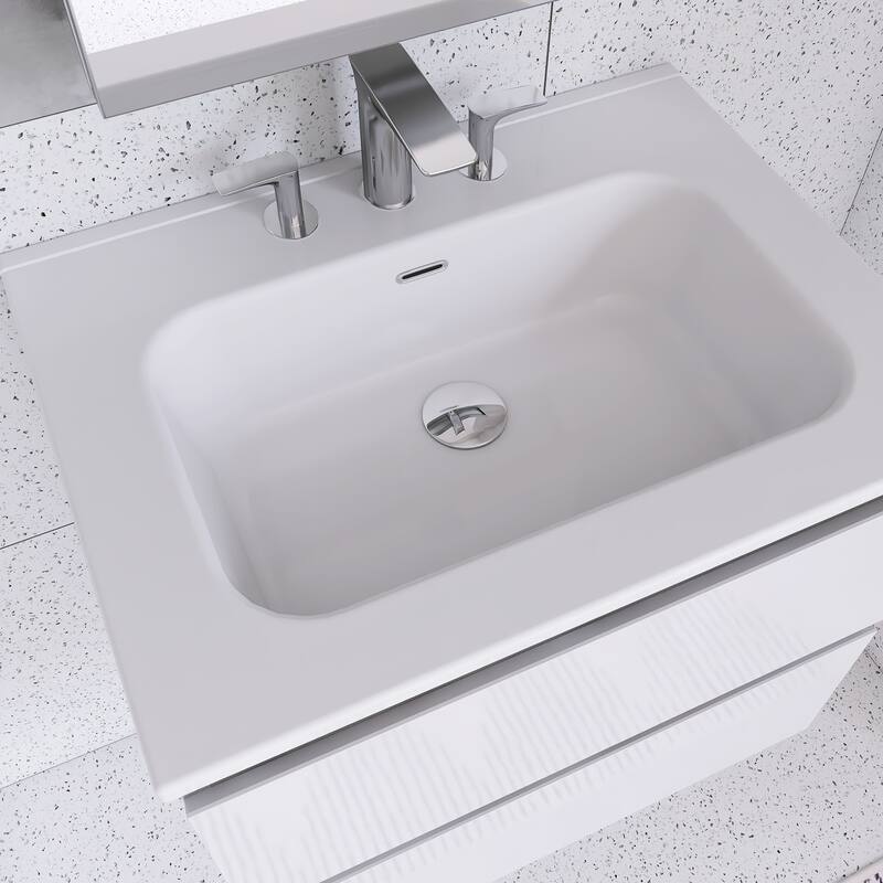 Floating Integrated Bathroom Vanity with Ceramic Sink, Three Faucet Holes