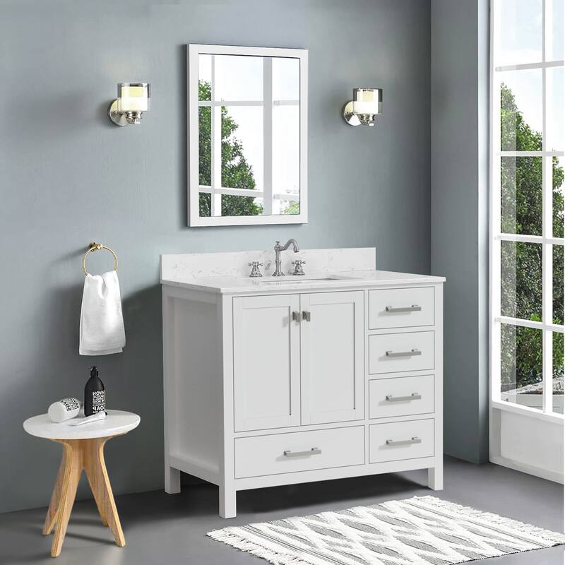 StarrySky 42 inch Undermount Single Sink Bathroom Vanity with Engineered Carrara Marble Top - 42 inch