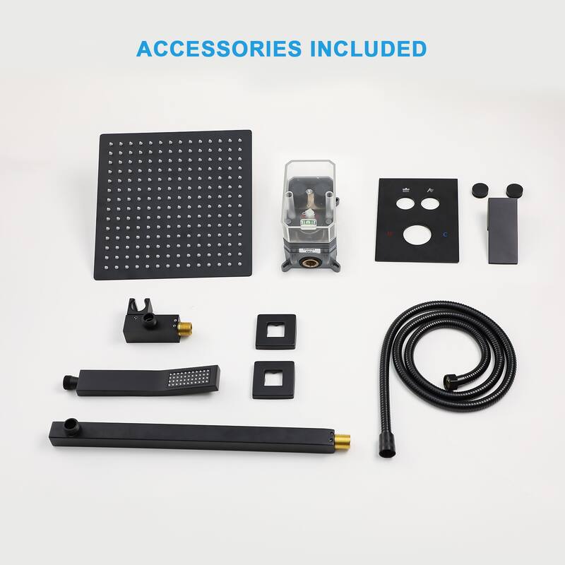 Dual Shower Head - 10 Inch Wall Mounted Square Shower System with Rough-in Valve, Brushed Nickel