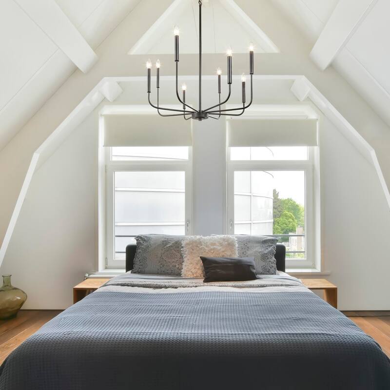 Modern Farmhouse Black 8-Light Chandelier Transitional Metal Dining Room Lights