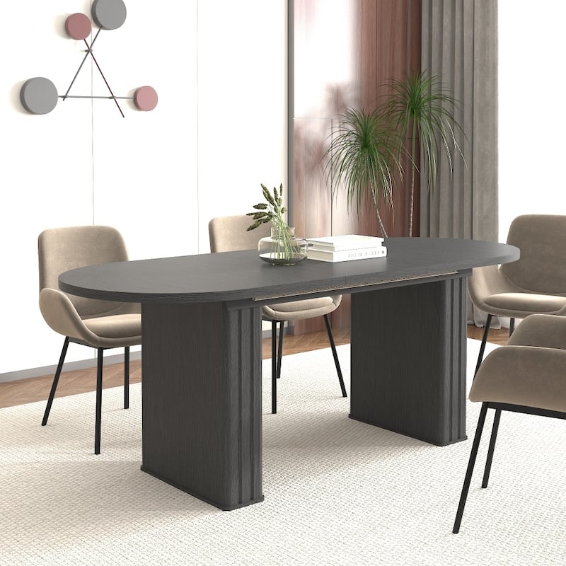 Oval Kitchen Extendable Dining Table with Wooden Strip Base