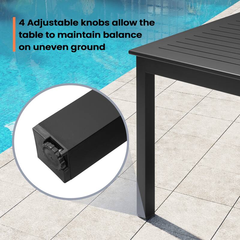 Aluminum Extendable Patio Dining Table Outdoor Rectangular with Durable Adjustable Reclining Folding Chair