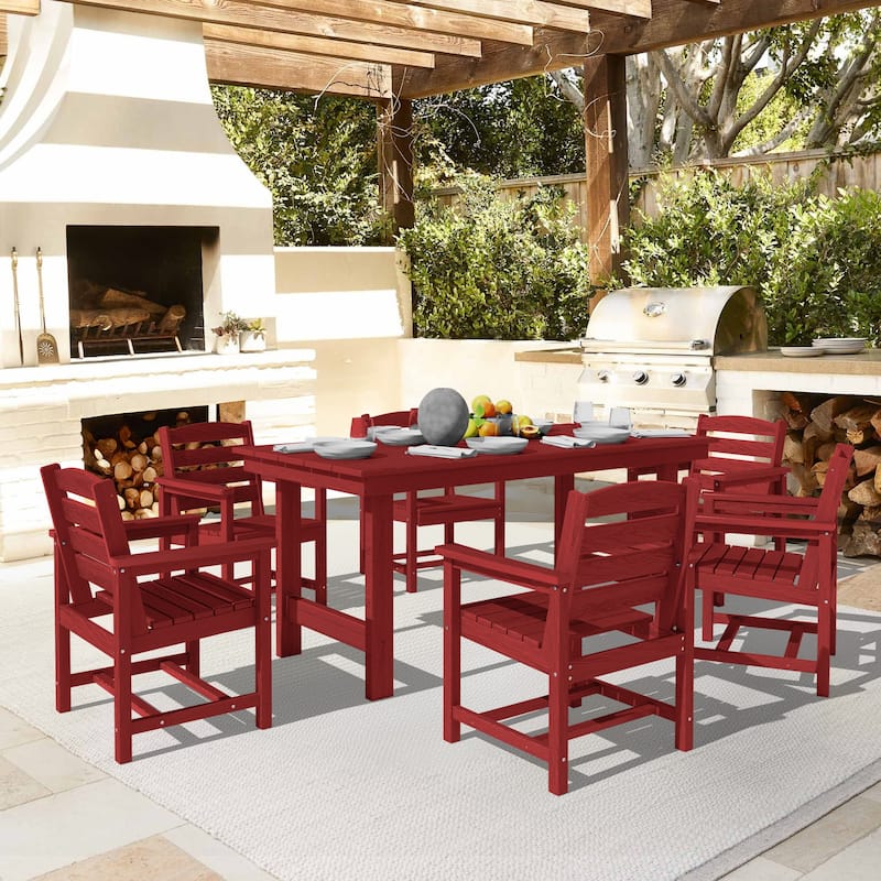 7-Piece HDPE Outdoor Dining Table Sets with Umbrella Hole - 1-Table 6-Chairs