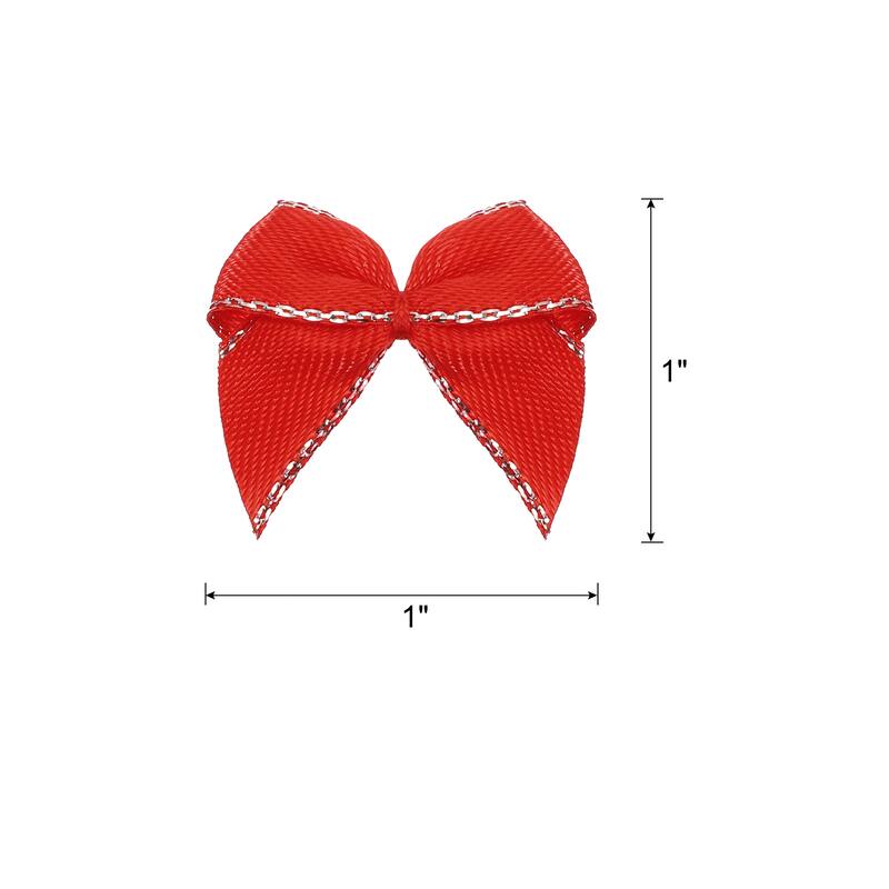 50Pcs Mini Metallic Edge Ribbon Bow 1" Satin Ribbon Flower Bows Soft - Red