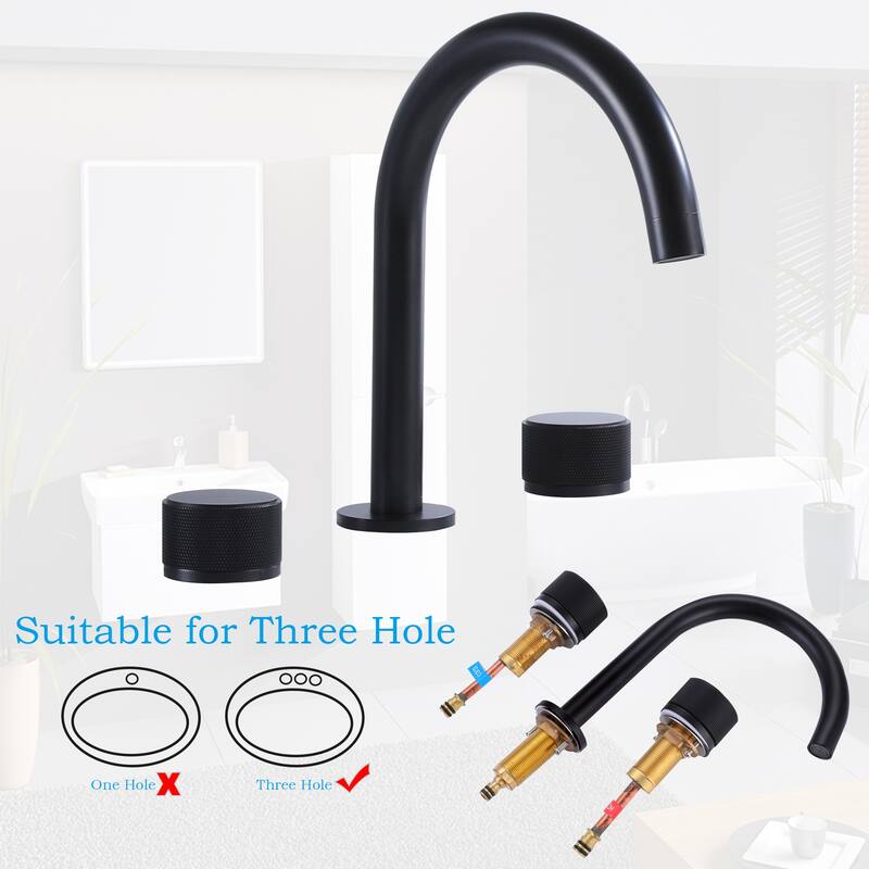 Modland Bathroom Faucet Widespread Matte Black Solid Brass 2-Knob Handle for Sink 3 Holes