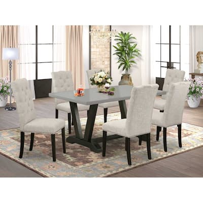 HomeStock 7-Pc Rectangle Natural Oak Finish Solid Wood Top Dining Table with 6 Parson-Chairs