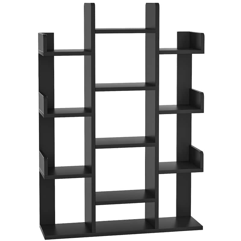 Industrial Wood Bookshelves with 13 compartments,Tree-Shaped Bookcase,Books Organizer Display Shelves