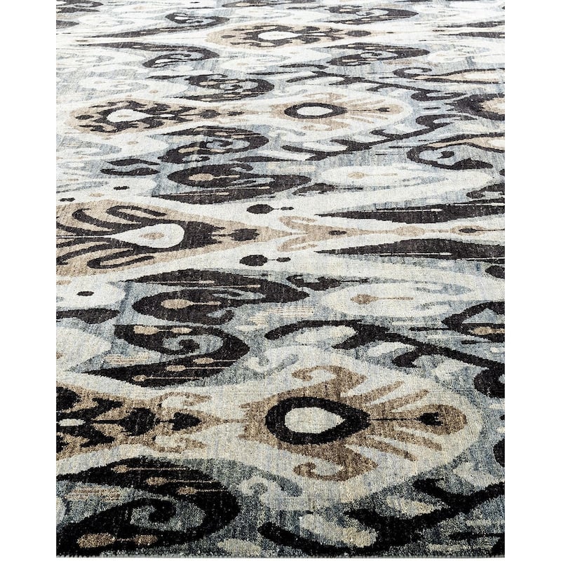 Ikat One-of-a-Kind Hand-Knotted Area Rug - Gray, 9' 0" x 12' 3" - 9' 0" x 12' 3"