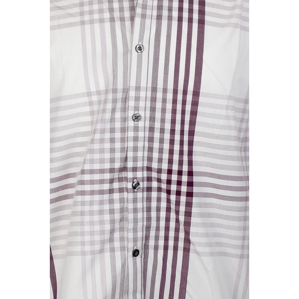 Alfani Plum Roll-Tab-Sleeve Plaid Shirt S