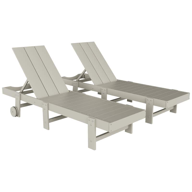 Shoreside Modern Poly Eco-Friendly All Weather Reclining Chaise Lounge With Wheels (Set Of 2)