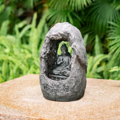 Decorative Tabletop Water Fountain with Sitting Buddha and LED Light
