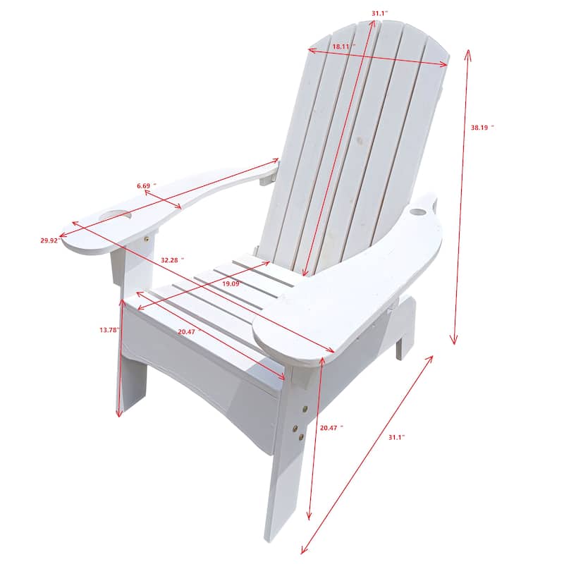 White 33.46" Arm Chair with Wood Frame and Umbrella Hole