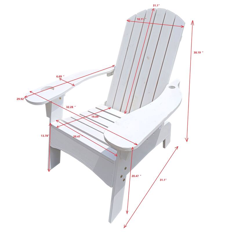 White Modern 33.46" Arm Chair with Solid Wood Frame and Umbrella Hole in Outside