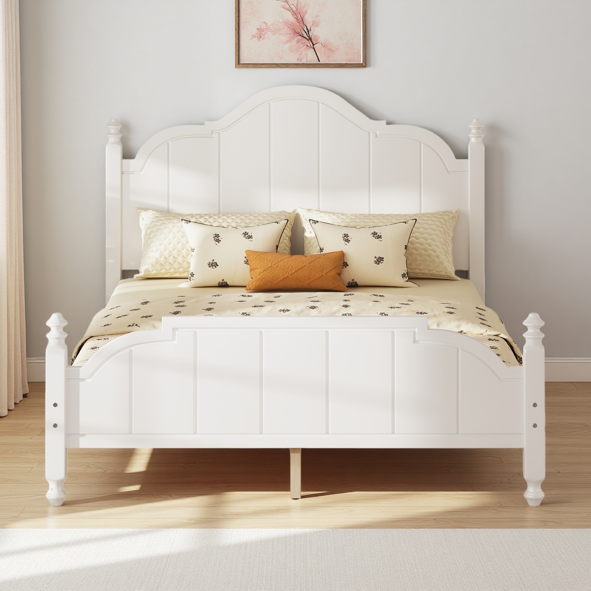 Queen Wooden Platform Bed with Headboard, Vintage Design, No Box Spring, Sturdy Slats, Easy Assembly