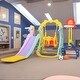 preview thumbnail 15 of 32, 5 in 1 Long Slide w/ Basketball Hoops,Football gate,Ringtoss,Swing Set Red
