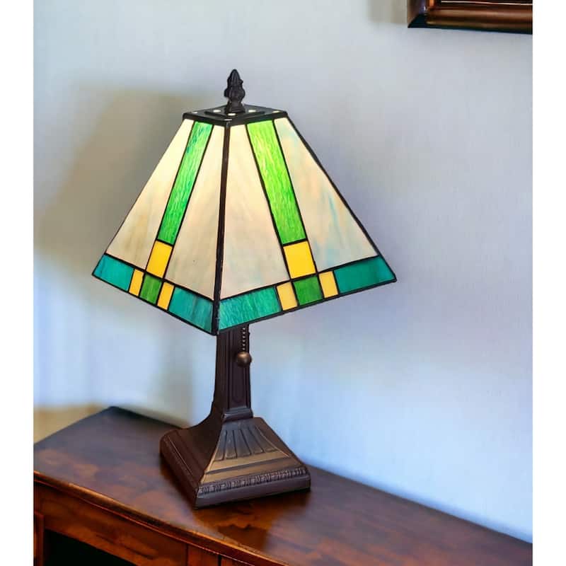 15" Metal Candlestick Table Lamp in Dark Brown with Green Shade - 9” x 14” x 15”