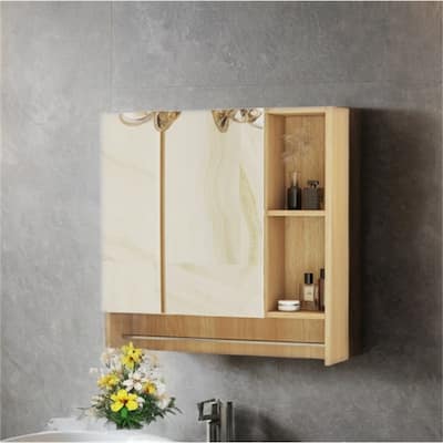 Bathroom Wall Mounted Mirror Cabinet with Shelves and Towel Rack