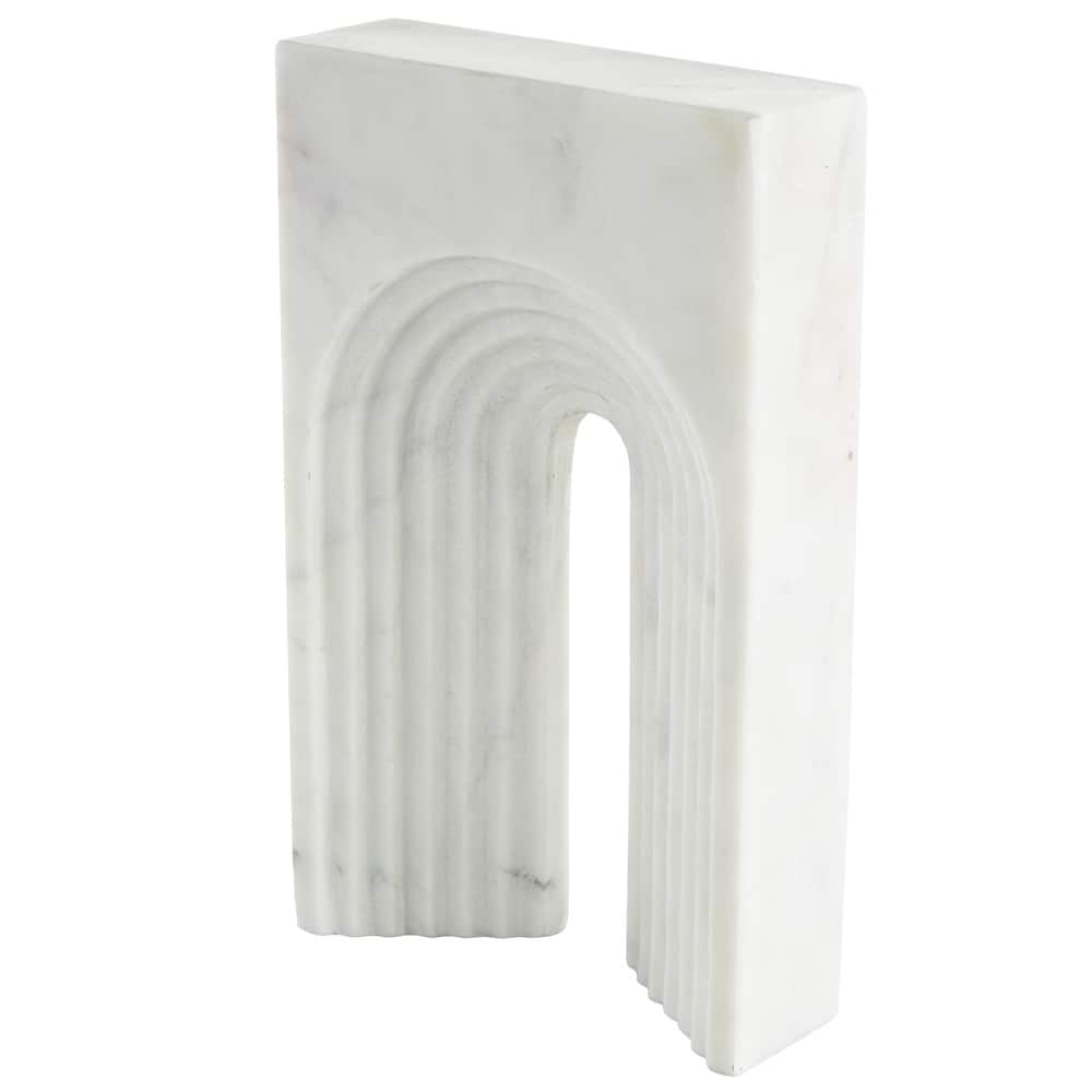 Marble Geometric Rectangular Decorative Sculpture with Arched Groove Interior - White, Black, Beige - Roche River Decor