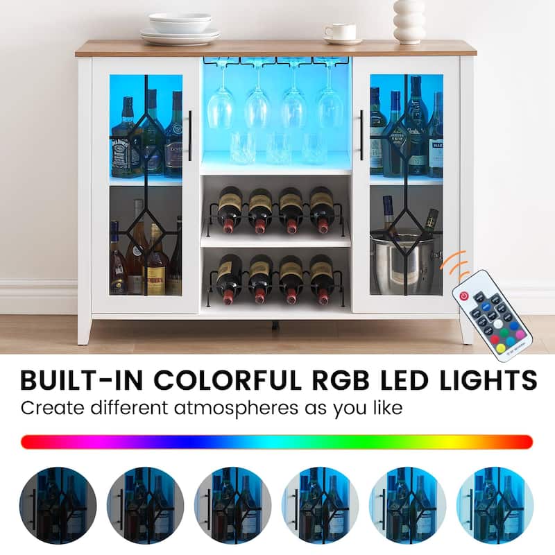 Wine Bar Cabinet with LED Light - 15.7"D x 47.2"W x 34.61"H