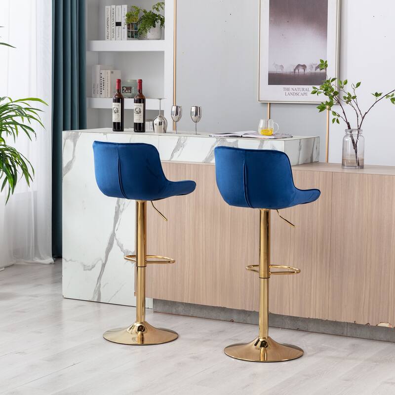 Chrome Footrest and Base Swivel Velvet Bar Stool, Height Adjustable Set of 2