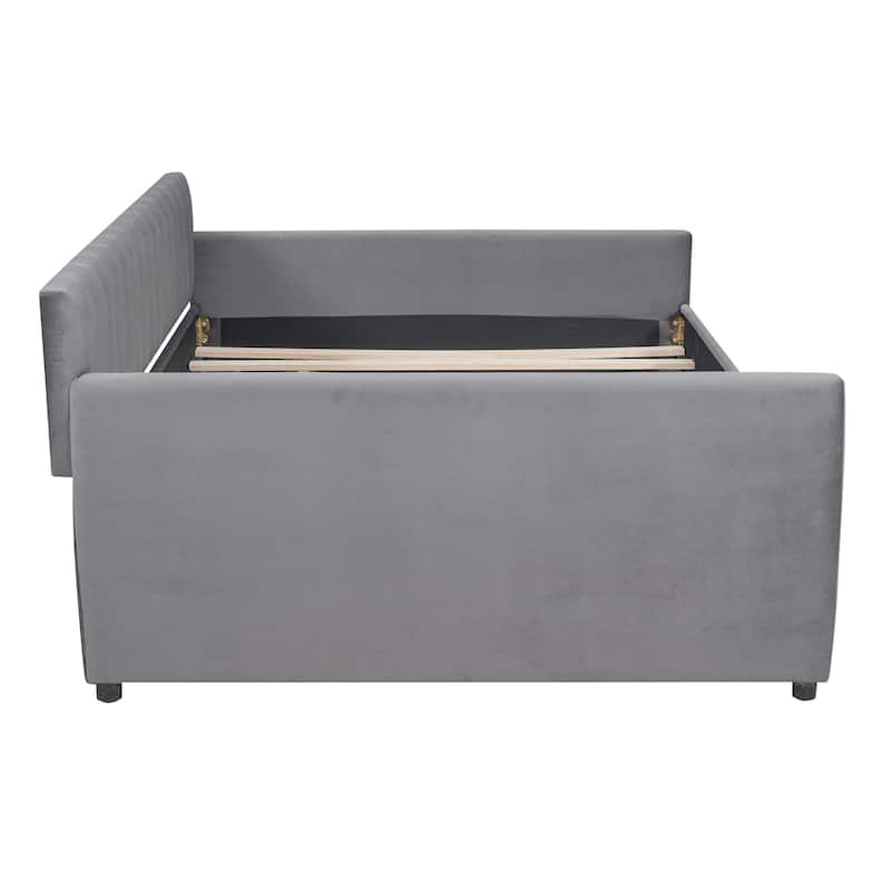 Upholstered daybed with Drawers, Wood Slat Support