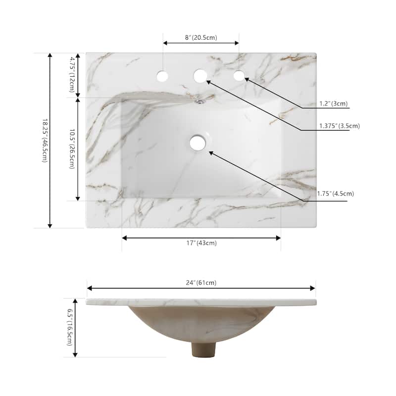 Aubert 3-Hole Classic Contemporary Rectangular Ceramic Single Sink Basin Vanity Top, by JONATHAN Y