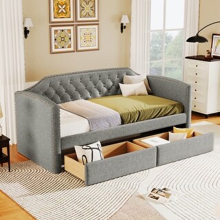 Twin Size Upholstered Daybed with 2 Drawers and Nailhead Trim - Bed ...