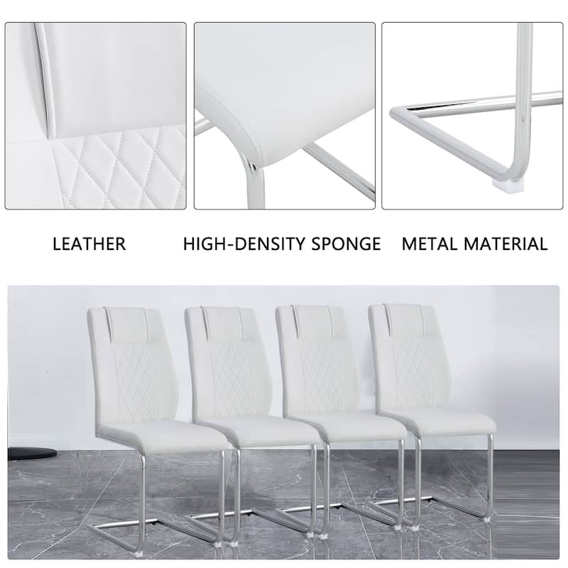 Leather Dining Chair Set of 6 Office Chair with C-Shaped Metal Legs