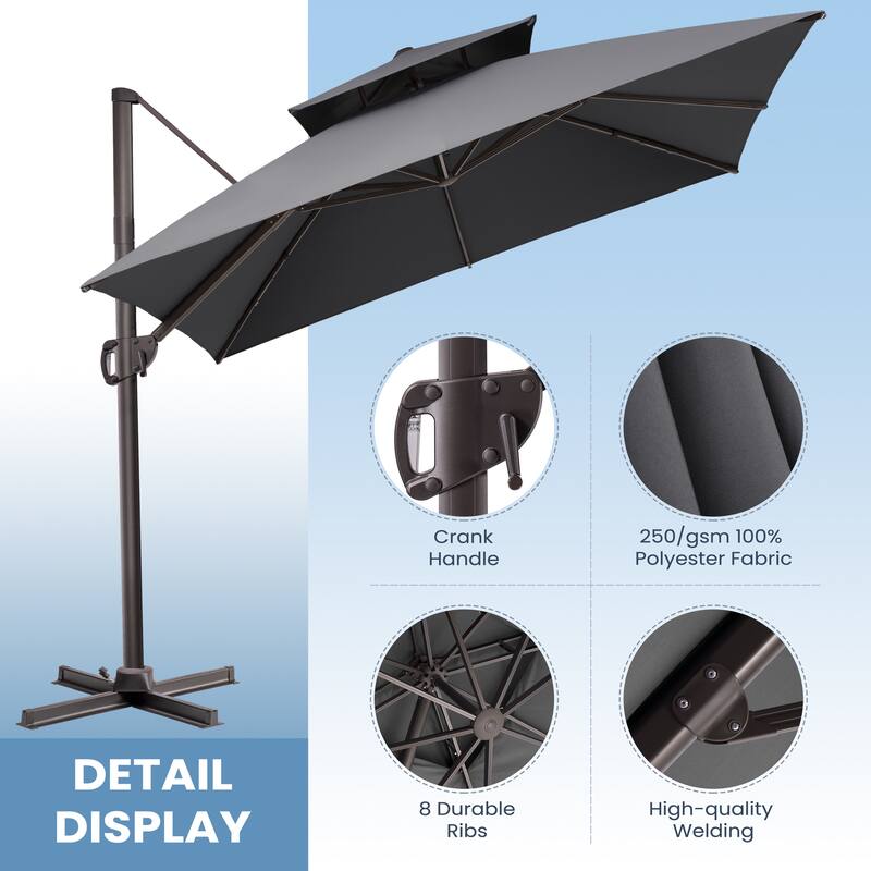 Crestlive Products 11FT Square 360 Degrees Rotation Patio Cantilever Offset Double Top Umbrella