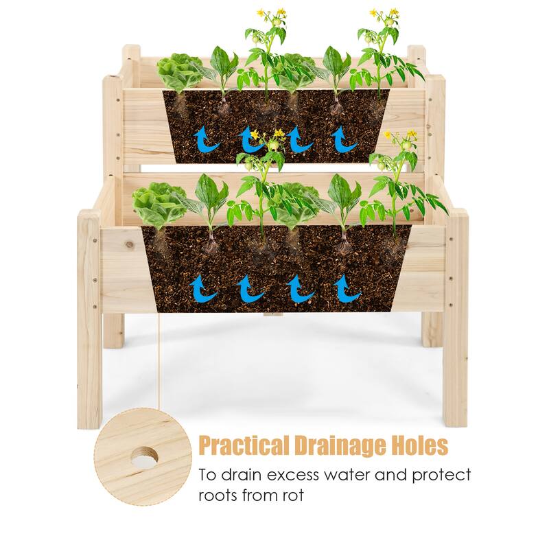 Set of 2 Raised Garden Bed 2 Tier Elevated Wood Planter Box