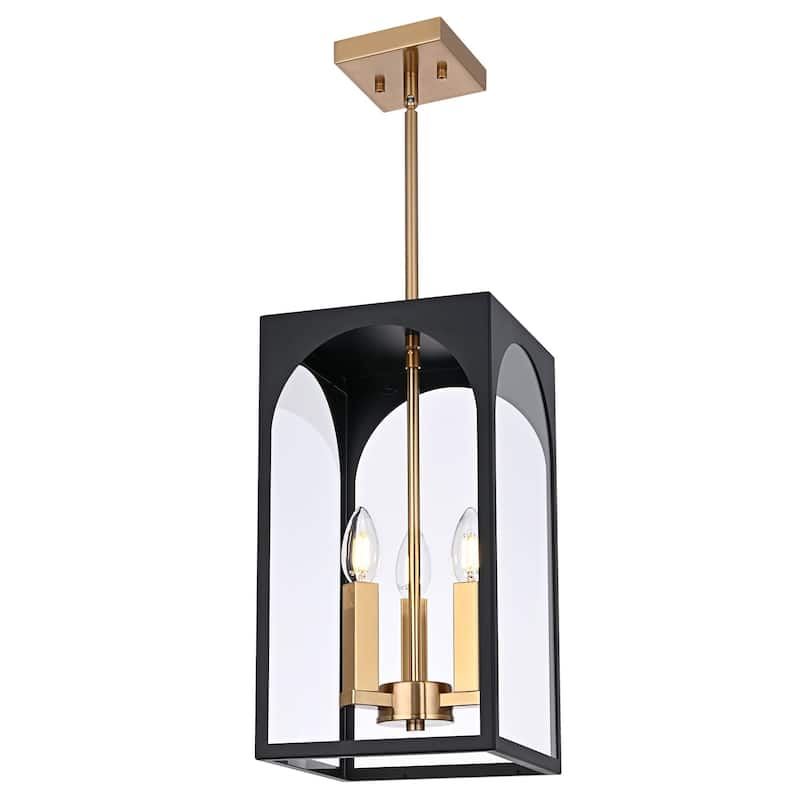 3-Light Large Outdoor Pendant Light Fixtures, Exterior Hanging Lantern Porch Light Adjustable, Hanging Lamp - Black