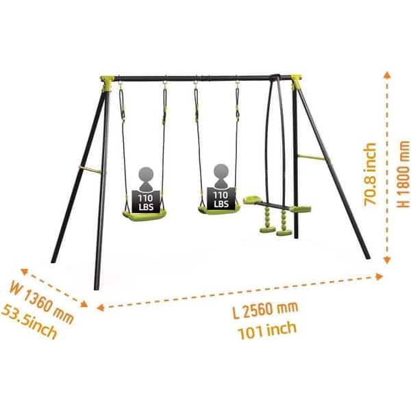 dimension image slide 1 of 2, 100.78 in. W Triple Children Metal safe swing set 440lbs for age 3+